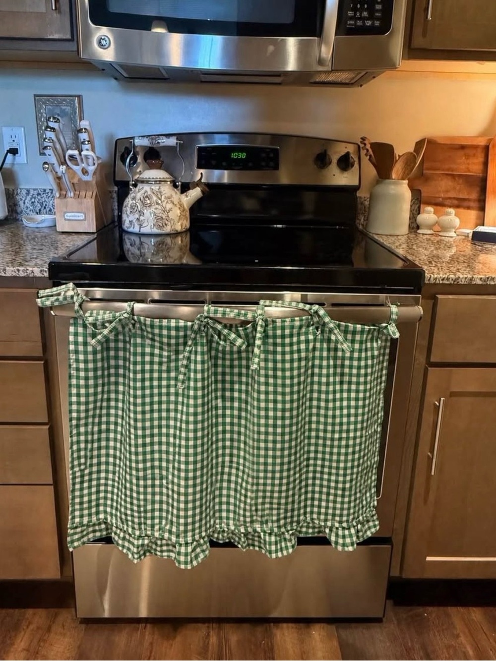 Green Gingham Oven Curtain - Home Kitchen cottage core